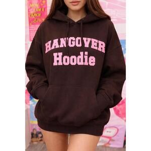 NEW HAPPY HOUR hangover hoodie in brown/pink